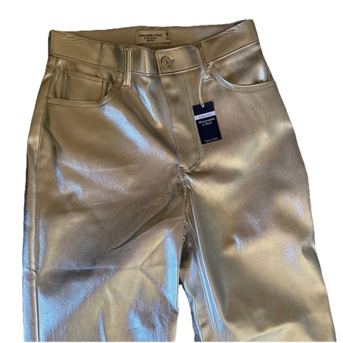 Neu mit Etikett Abercrombie & Fitch Kunstlederhose silber gerades Bein 90er hoher Bund 26 - Bild 10 von 10