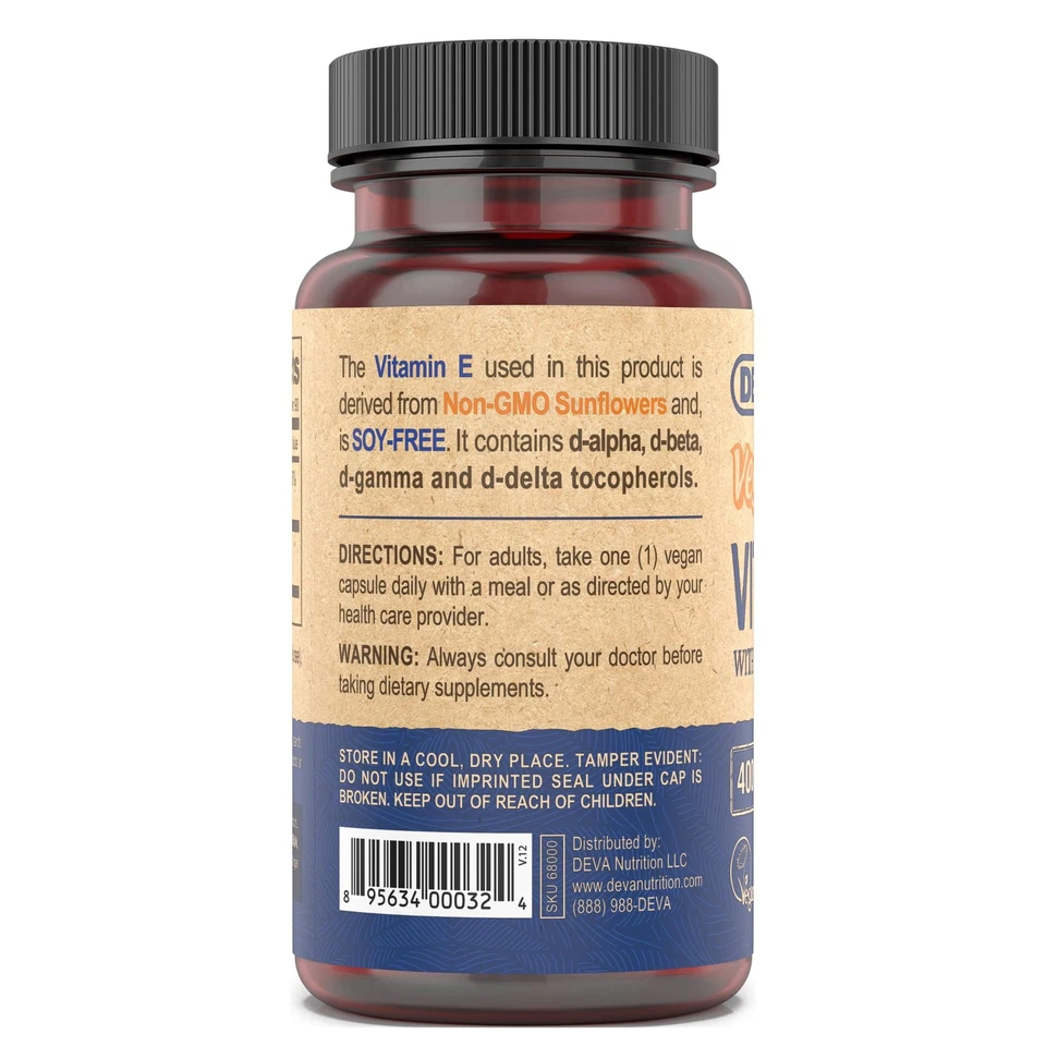 DEVA Vegan Natural Source Vitamin E 400IU with Mixed tocopherols Soy-Free – 9... - Image 4 of 4