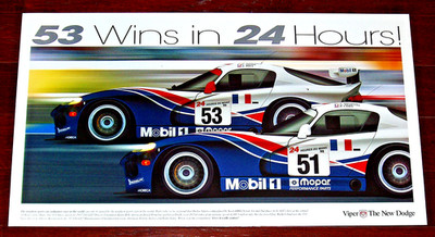 1997 DODGE VIPER GTS-R ORECA - Original POSTER - Motor Racing - 36'' x 21'' - NICE