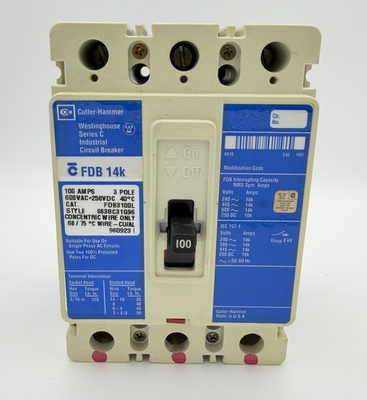 #ad Eaton Cutler Hammer FDB3100L Circuit Breaker 3 Pole 100A 600V $130.00