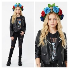 Floral Skull Crown Headband Red Blue Green Prom Gothic Hair Accessory