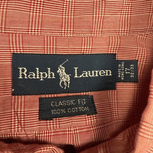Camisa Ralph Lauren Para Hombres 17 32/33 Coral Cuadros Manga Larga Con Botones Logo de Poni - Imagen 3 de 6