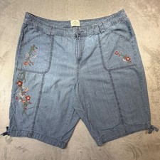 Vintage St. Johns Bay Floral Embroidered Floral Denim Shorts 18 Blue 100 Cotton