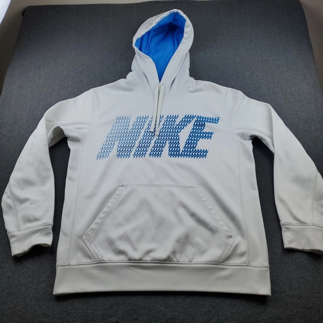 Nike Hoodie Sweatshirt Mens Medium White Therma-FIT Pullover Fleece Pocket