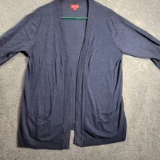 Elle Womens Knit Cardigan Long Sleeve Open Front Pocket Size L Navy Blue Casual