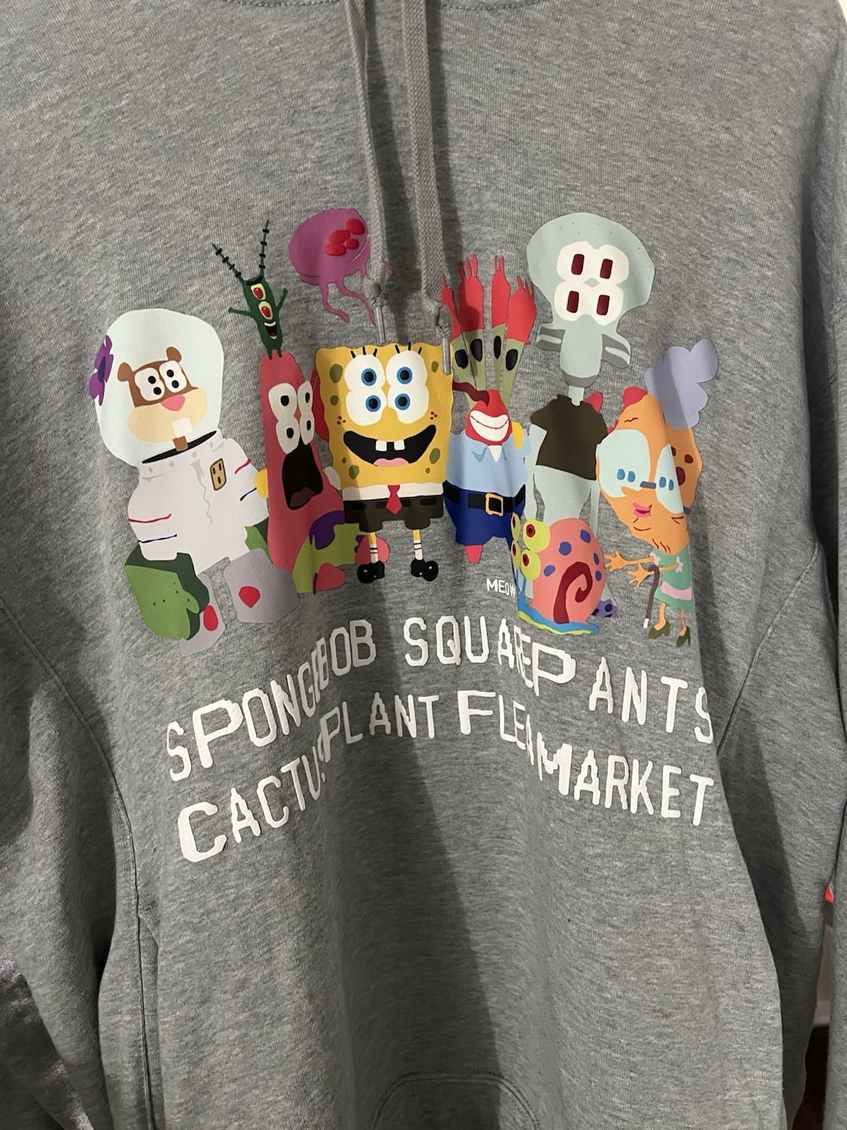 SpongeBob Cactus Plant Flea Market Graphic Hoodie Mens Medium Gray Uniqlo UT thumbnail 2