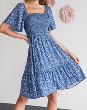 Heyson Smocked Ditsy Floral Dress Blue