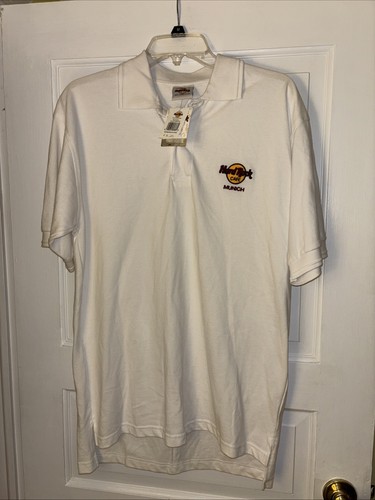 HARD ROCK CAFE Munich Polo Shirt Mens Size Med White Classic Preppy Collect NWT