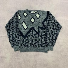Vintage Knitted Jumper abstract patterned grandad knit sweater Men's M