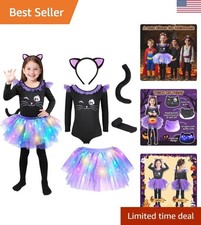 Delightful Black Cat Costume with Light-Up Effects for Kids 3-8, Tutu Included