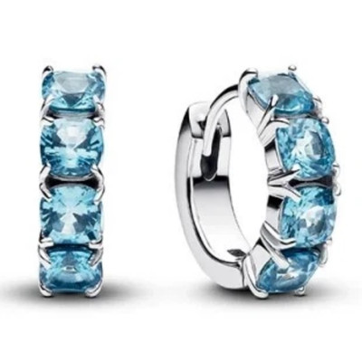 Pandora Damen-Ohrringe Creolen, Hellblau / Silber