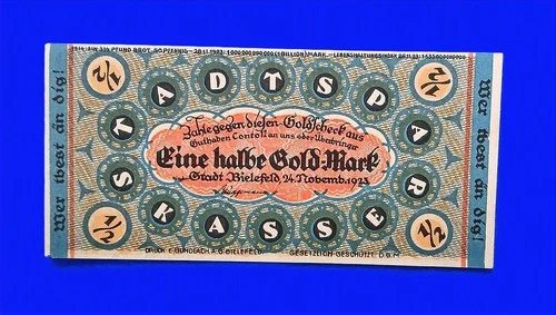 07 020 stable-value emergency money Stadtsparkasse Bielefeld 1/2 Gold Mark = 5/42 dollars