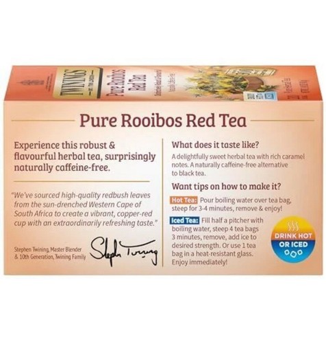 Paquete de 3 - Bolsas de té de hierbas rojas Twinings Pure Rooibos - Sin cafeína - 20 unidades - Imagen 3 de 4