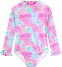 Traje de baño manga larga de una pieza con volantes Rashguard con UPF 50+ talla 130 nuevo con etiquetas