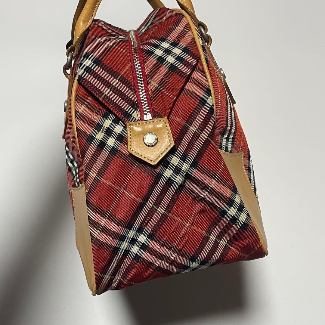 Burberry Blue Label Mini Boston Tote Bag Nova Check Red Canvas Leather New thumbnail 15