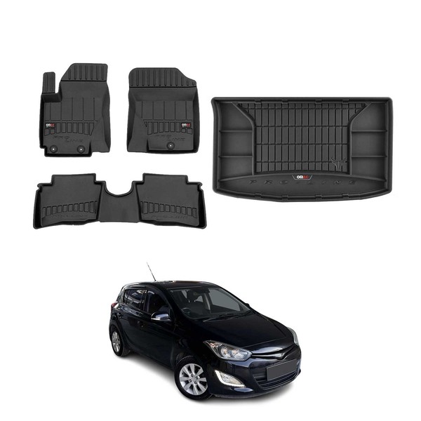 Omac FußMatten & Kofferraumwanne Set FüR Hyundai I20 2008-2014 Gummi Schwarz 4X-image