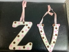 1 white Decorated wooden letter  V or Z 1/4  thick 8 3/4  L, 7W