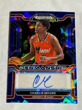 2022-23 Panini Prizm Draft Picks Blue Ice Charlie Moore Auto /75 Miami