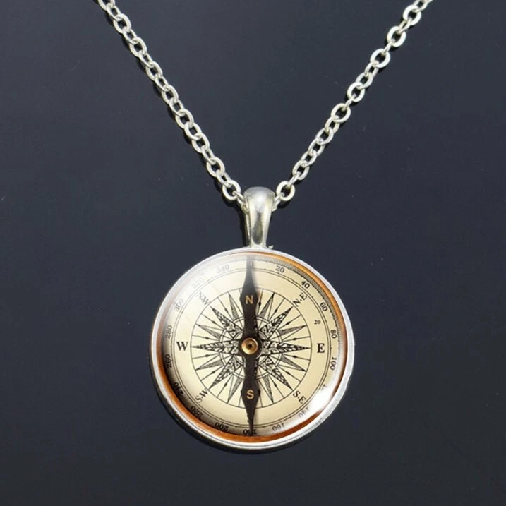 Classic Vintage Style Compass Necklace Hiking Travel Camping