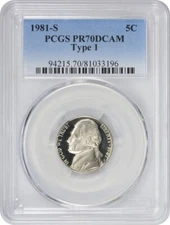 1981-S Jefferson Nickel Type 1 PR70DCAM PCGS