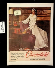 1944 Chesterfield Tobaccos Cigarettes Woman Nightgown Vintage Print Ad 22779