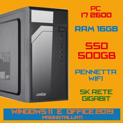 LASER PC COMPUTER PC FISSO CPU INTEL i7 Ram 16GB SSD500GB Wpen Windows 11 + Office 2019