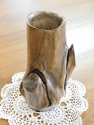 Unique Rustic Hand Turned Black Locust Decorative Wood Vase Table Art Decor 9'' H