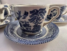 Vintage Blue & White Willow Pattern Tea Cup & Saucer Collectible English EIT LTD