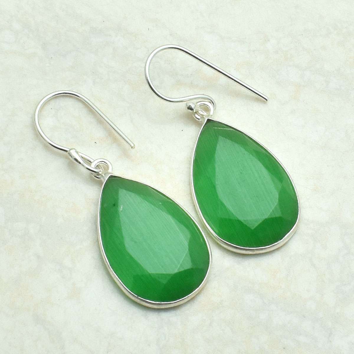 Cat Eye Gemstone Handmade Drop Dangle Earrings Jewelry Gift 1.52