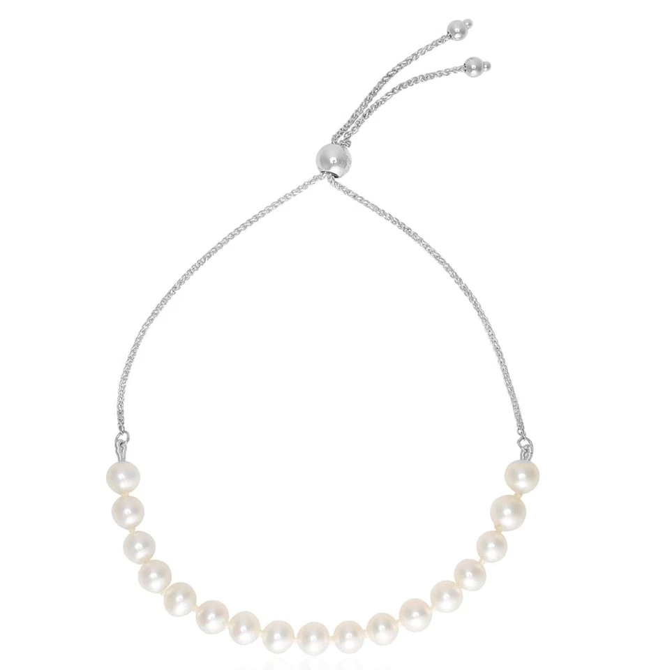 14K Tri-Color Gold 5mm Cultured Pearl Bolo Bracelet (Solid) 5"-9.25" Adj. - Image 2 of 4