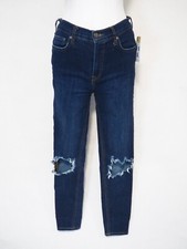 Free People Dark Wash Skinny Distressed Blue Jeans, Size 28
