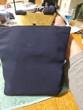 1940-50s Purse Navy Blue Fabric Casual Handbag Brass Frame