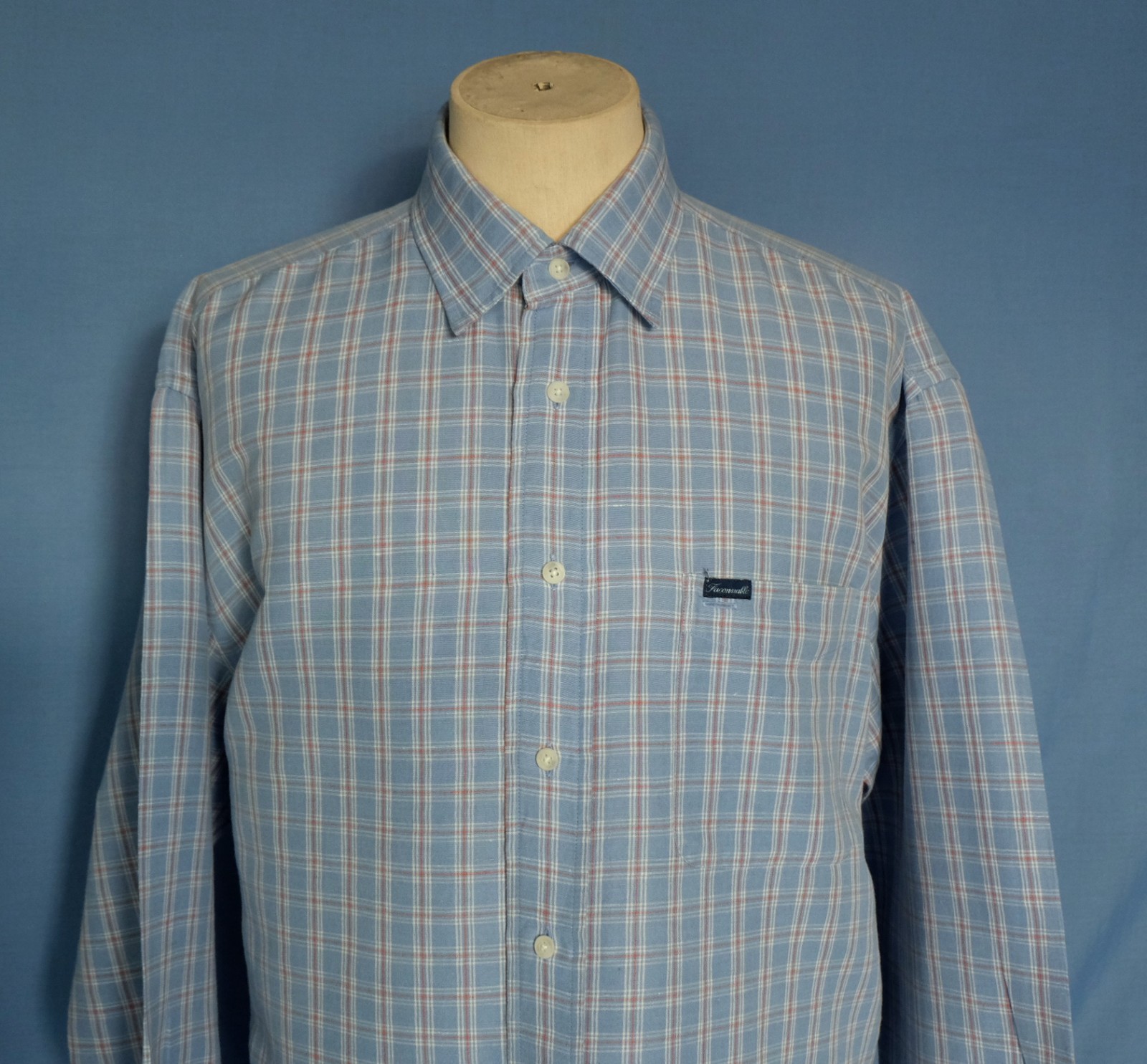 Faconnable Hidden Button Down Light Blue Plaid Li… - image 2
