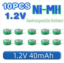 10PCS 1.2V 40mAH Ni-MH Battery For Meter Alarm New Rechargeable With 2 Pins/Tabs