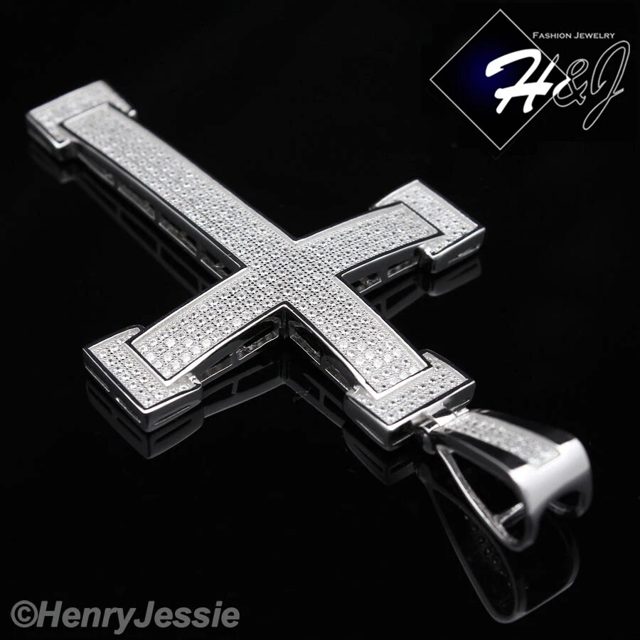 COLGANTE CRUZ GRANDE 3D CIRCONITA CÚBICA BLING PLATA ESTERLINA 925 SÓLIDA PARA HOMBRE*SP14 Foto 4 de 4