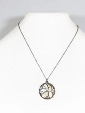 Gunmetal Gray Crescent Moon Iridescent Wire Round Pendant Necklace 21 in