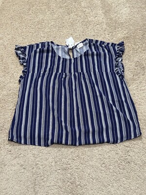 Hem & Thread Women's Shirt Size Medium Multicolor Striped Tie Back Ruffle Sleeve
