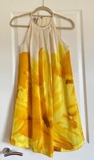 MANGO Floral Yellow White Dress Halter Neck Sleeveless Swing MNG Dress Size S