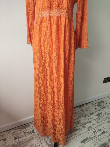 Bnwt Pinka Ladies Orange Floral Summer Retro Boho Laced Maxi Long Dress 10 12 - Picture 4 of 8