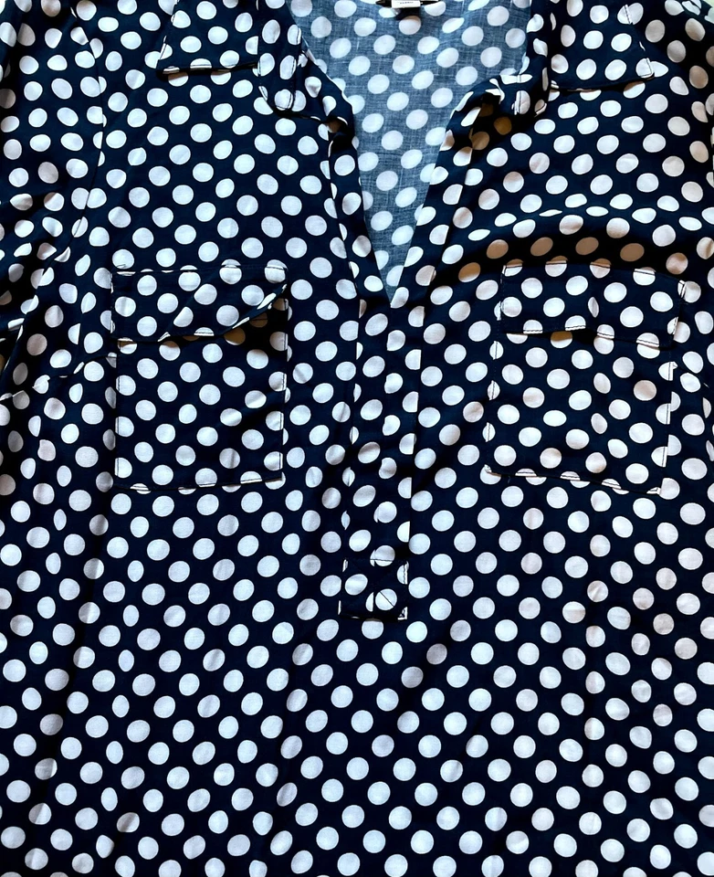 Blusa espléndida Top M Blanco Azul Lunares Manga Larga ST1206RT Foto 2 de 4