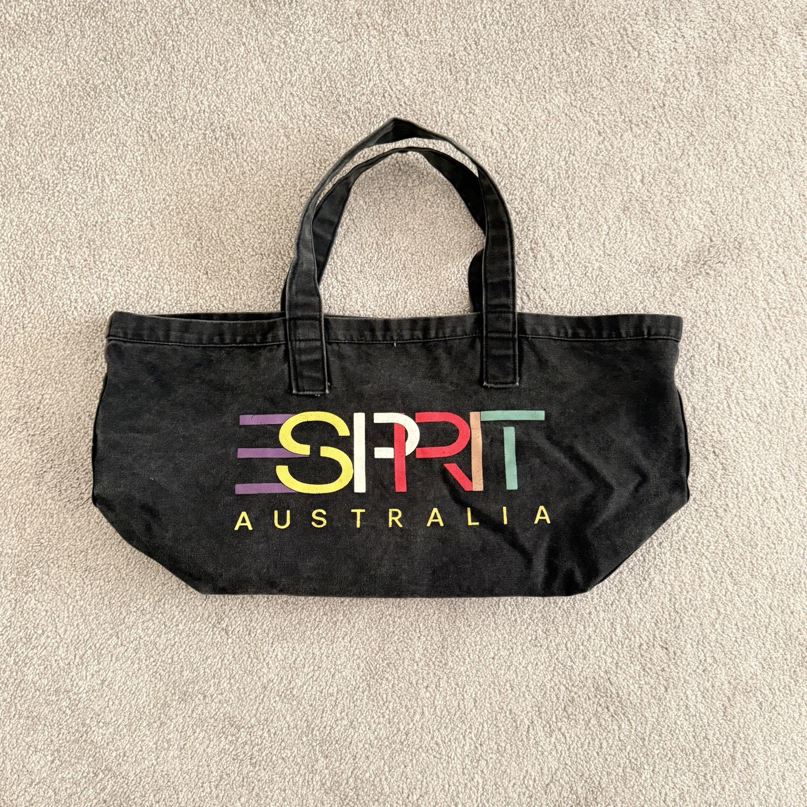 Canvas ESPRIT Australia Vintage Tote Bag Black 90’s Black with multicolored logo
