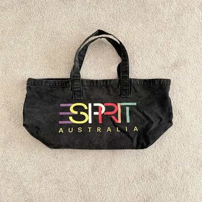 Canvas ESPRIT Australia Vintage Tote Bag Black 90 s Black with multicolored logo