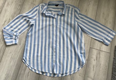 H&M DIVIDED BLAU/WEISS GESTREIFTES SHIRT, BRANDNEU, GRÖSSE 14