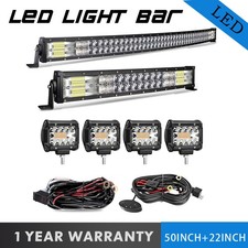 50" 22" Curved LED Light Bar Off Road and 4X 60W LED Pods Wiring Harness Kit