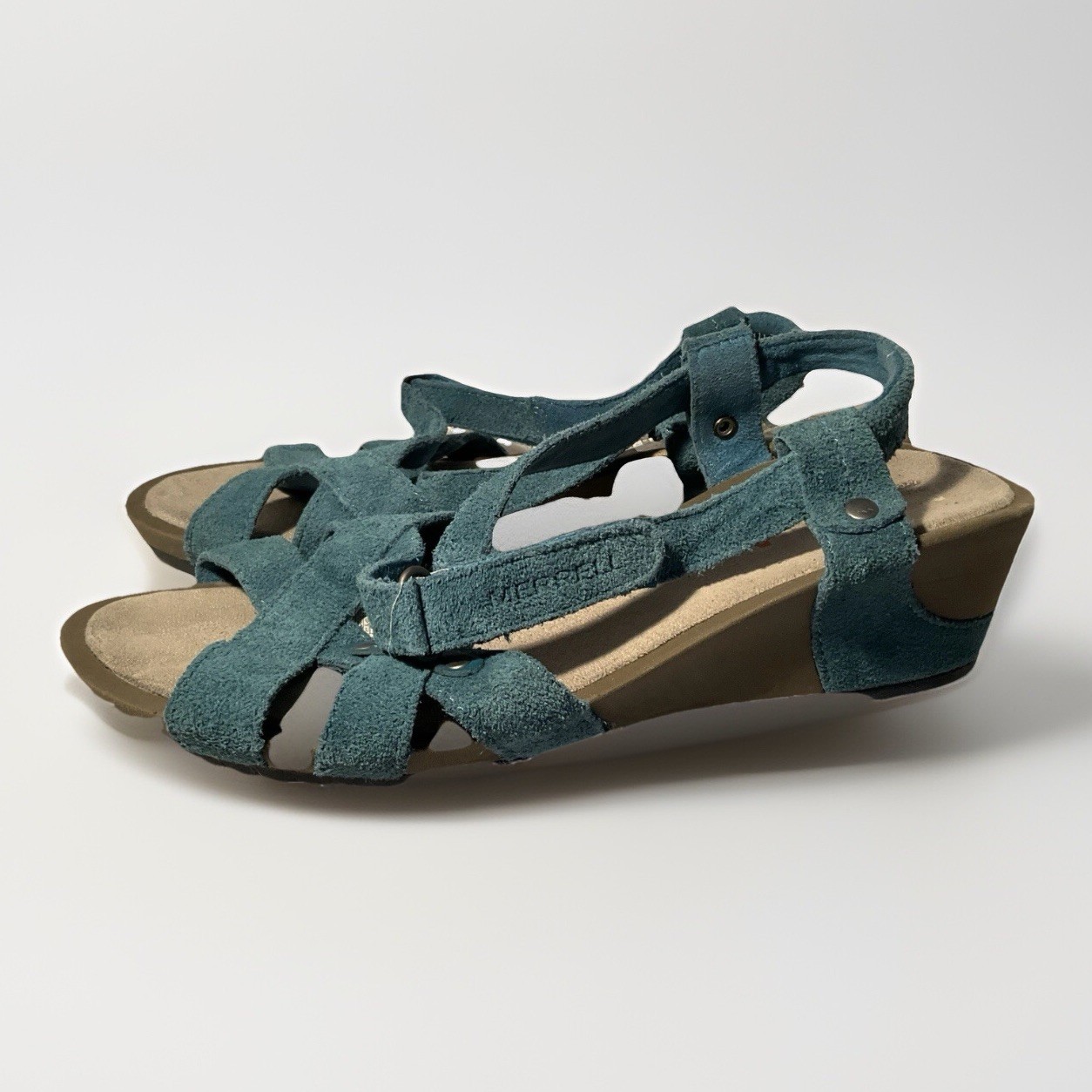 Merrell Revalli Dragonfly Teal sandalo donna scamosciato zeppa cinturino taglia 9