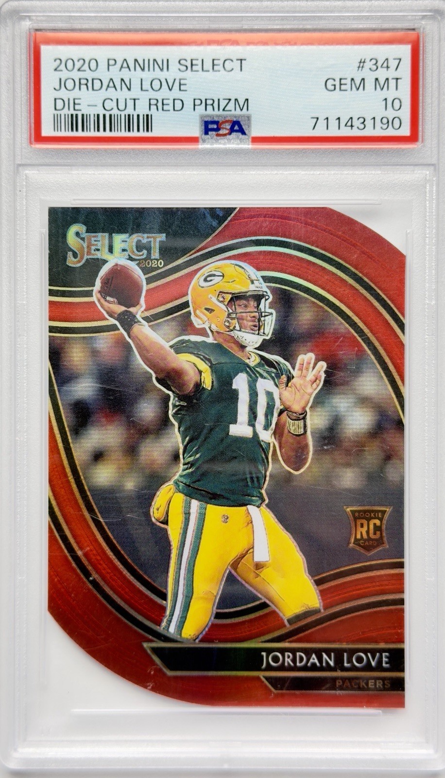Jordan Love 2020 Panini Select Field Level RC #347 Red Prizm Die-Cut PSA 10