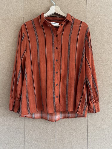 Ba&Sh Shirt Size XS UK 8 Orange Black Striped Long Sleeve Boho Relaxed Cotton - Picture 5 of 18