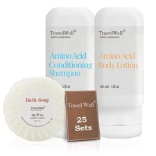 Travel Size Toiletries in Bulk 1 oz Shampoo Coniditioner, Body Lotion, Soap Bar