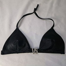Victorias Secret Black Rhinestone VS Logo Swim Bikini Top Medium M Halter