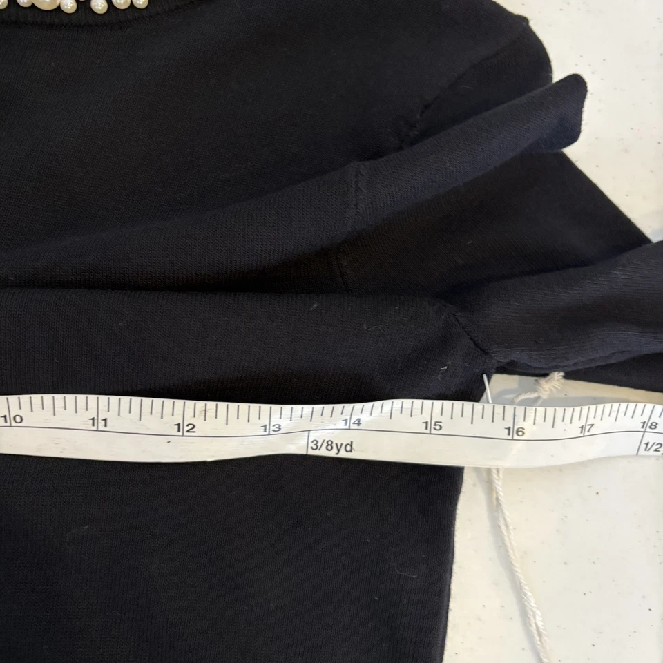Velvet Fleur Womens Pearl Collared Pullover Sweater M Black Stretch Retro Twee - Image 3 of 4
